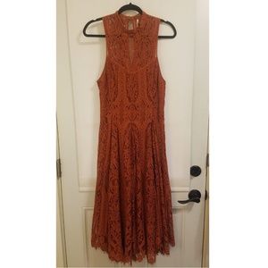 Free People Burnt Orange/Rust Lace Midi Dress